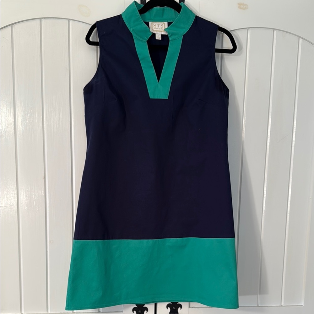 Sail to Sable Blue and Green Sleeveless A-Line Mini Dress